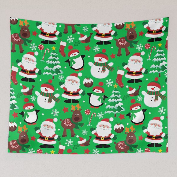 Item preview, Santa Claus, Reindeer, Christmas Tree Pattern On Green designed and sold by DEC02.