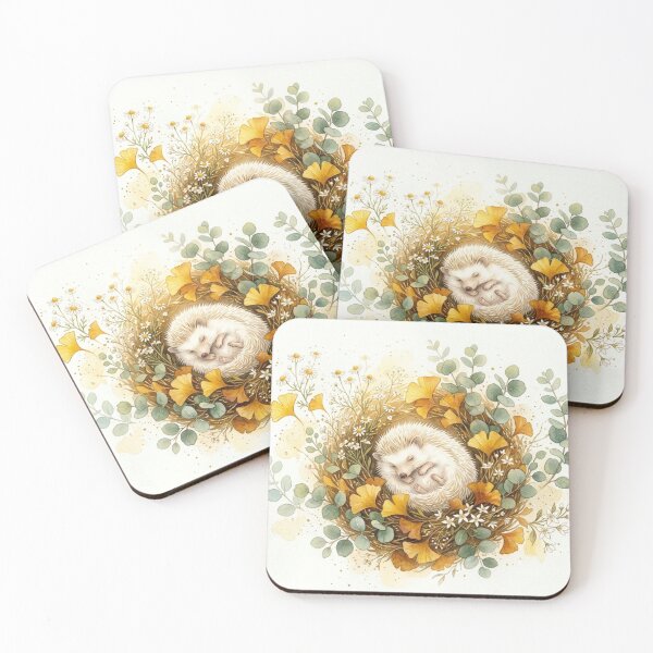 Item preview, Sleepy Hedgehog Autumn Watercolor Botanical Floral designed and sold by Leafs With Luna.