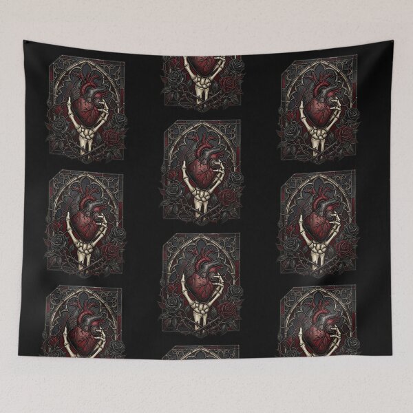 Item preview, Skeletal Hand with Heart and Roses — Gothic Stained Glass designed and sold by David Mateo ArtWorks.