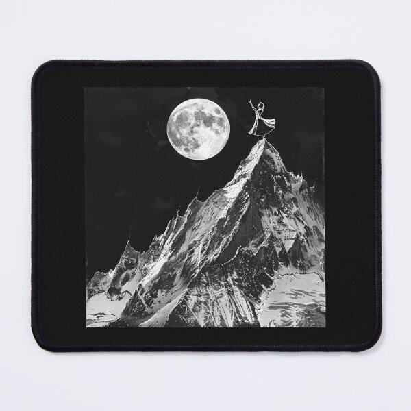 Item preview, Moonlit Mountain Summit Fantasy in Black and White designed and sold by inkoutninja.