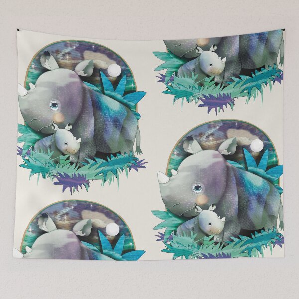 Item preview, Adorable Mother and Baby Rhino in Magical Forest designed and sold by Karin Taylor.