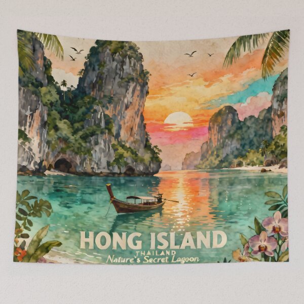 Item preview, Hong Island Thailand Vintage Travel Poster | Krabi Wall Art | Tropical Lagoon Decor | Spirit of Siam Collection designed and sold by Spirit of Siam.