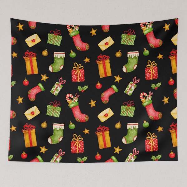 Item preview, Colorful Christmas Stockings And Festive Gift Boxes Pattern designed and sold by DEC02.