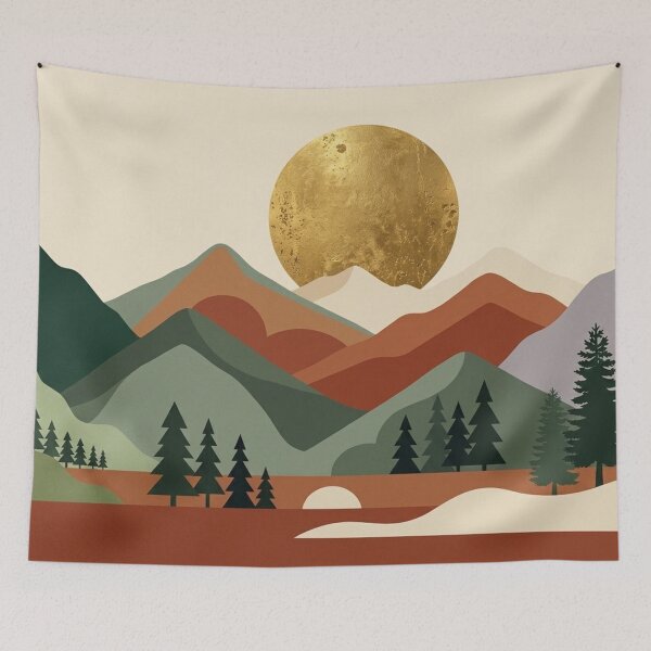 Item preview, Mid Century Modern Bauhaus Geometric Landscape Moon Art designed and sold by Leafs With Luna.