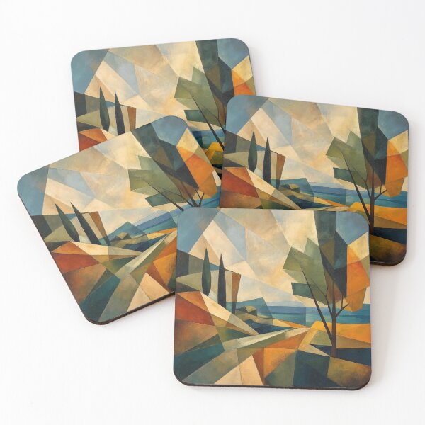 Item preview, Geometric Coastal Landscape – Modern Cubist Nature Painting designed and sold by KiraChie.