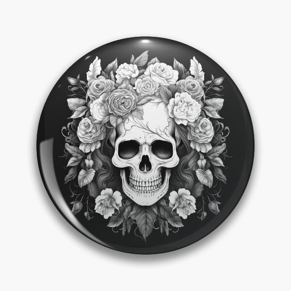 Item preview, Gothic Floral Skull with Roses in Black and White designed and sold by inkoutninja.