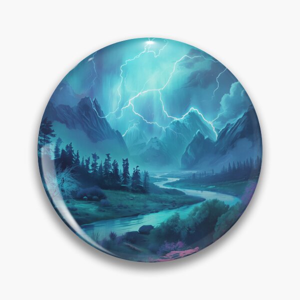 Item preview, Watercolor Bioluminescent Storm Alien Valley Landscape designed and sold by Luminous Wilds.