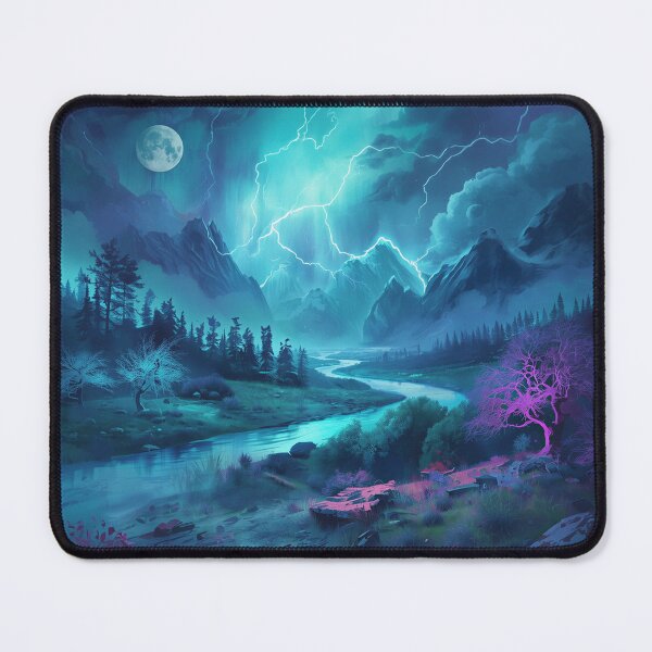 Item preview, Watercolor Bioluminescent Storm Alien Valley Landscape designed and sold by Luminous Wilds.