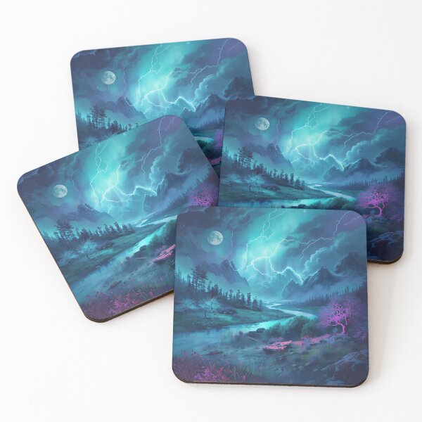 Item preview, Watercolor Bioluminescent Storm Alien Valley Landscape designed and sold by Luminous Wilds.