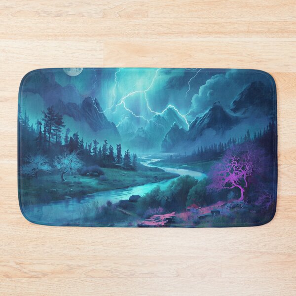 Item preview, Watercolor Bioluminescent Storm Alien Valley Landscape designed and sold by Luminous Wilds.