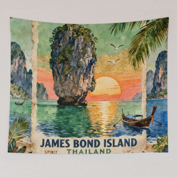 Item preview, ames Bond Island Thailand Vintage Travel Poster | Phang Nga Bay Wall Art | Spirit of Siam Collection designed and sold by Spirit of Siam.