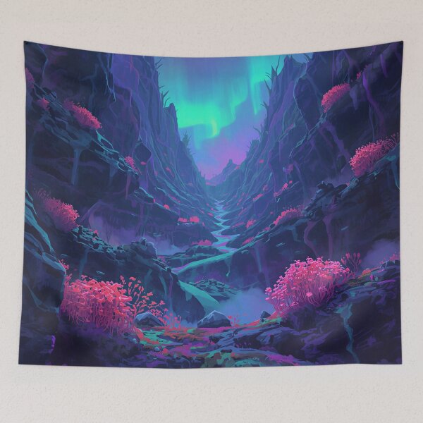 Item preview, Gouache Aurora Spine Reef Canyon Alien Landscape designed and sold by Luminous Wilds.