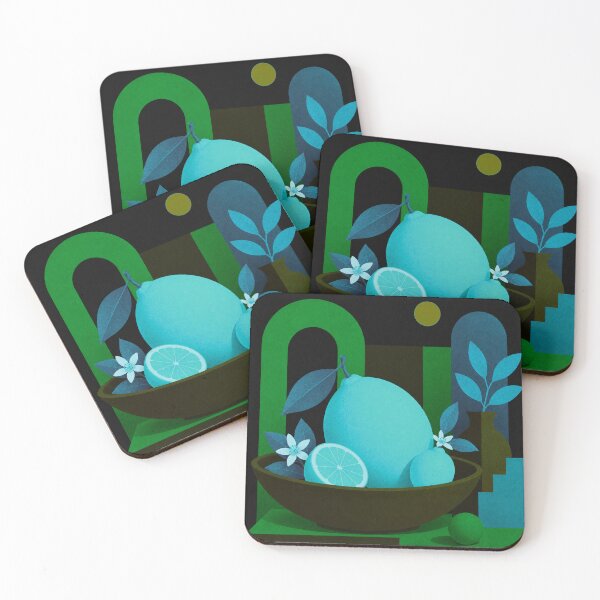 Item preview, Electric Cyan Lemon Still Life | Mid-Century Modern Botanical Art designed and sold by joycrysstudio.