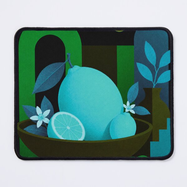 Item preview, Electric Cyan Lemon Still Life | Mid-Century Modern Botanical Art designed and sold by joycrysstudio.