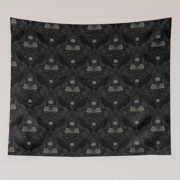 Item preview, Gothic Dark Academia Seamless Pattern Bold Black Raven Skull Luxury Print designed and sold by yanejoy.