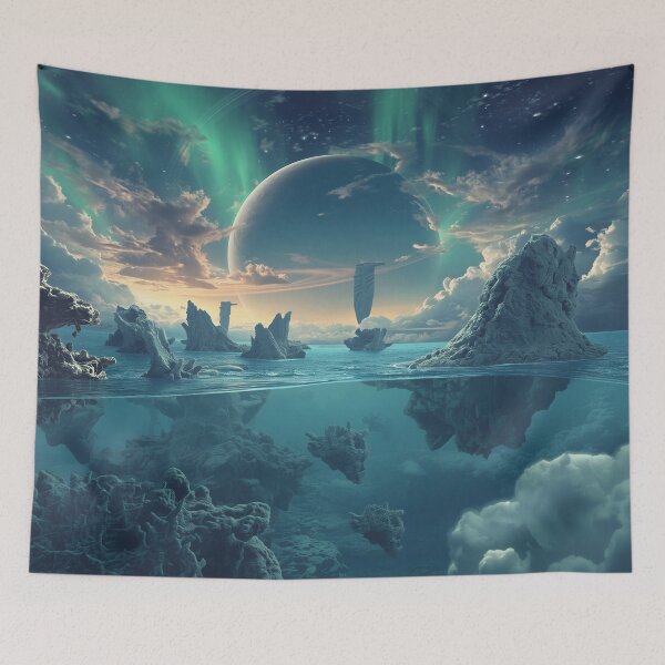 Item preview, Surreal Floating Coral Sky Alien Ocean Landscape designed and sold by Luminous Wilds.