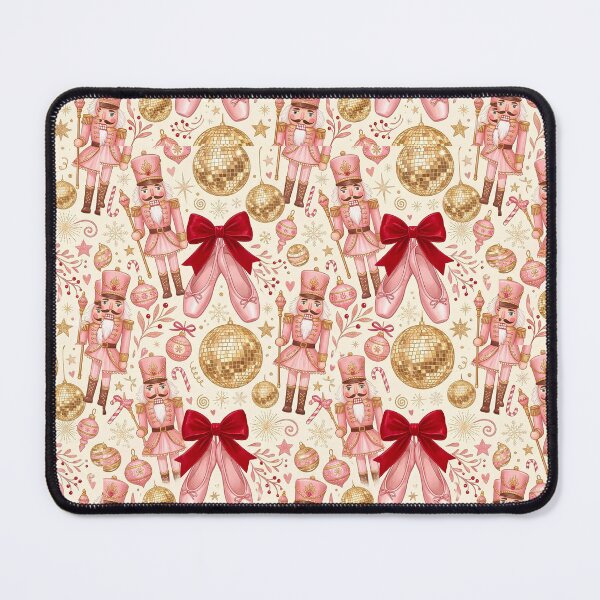 Item preview, Coquette Pink Nutcracker Seamless Pattern Bold Red Bow Holiday Wrapping Design designed and sold by yanejoy.