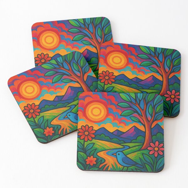Item preview, Bold Vibrant Sunset Pop Art Stained Glass Landscape designed and sold by Nexus Space.