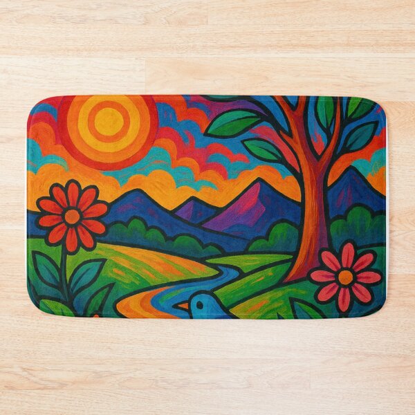 Item preview, Bold Vibrant Sunset Pop Art Stained Glass Landscape designed and sold by Nexus Space.