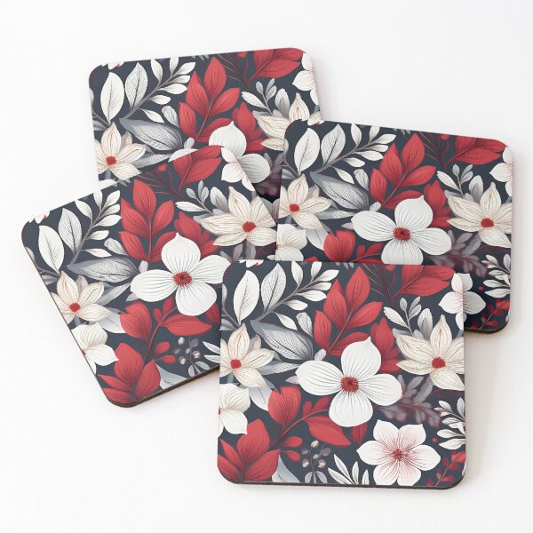 Item preview, Vibrant Wildflowers - White And Red Floral Leaves Pattern designed and sold by SassyArtistry.