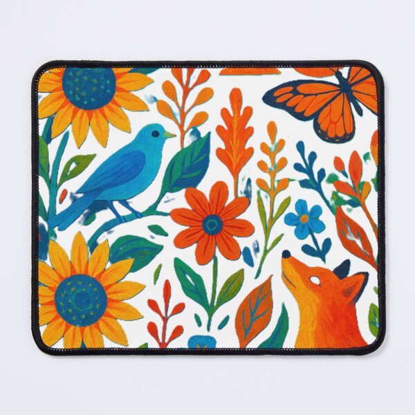Item preview, Whimsical Folk Art Woodland Fox and Bluebird Meadow designed and sold by Nexus Space.