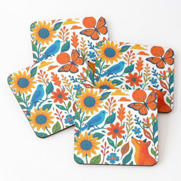 Item preview, Whimsical Folk Art Woodland Fox and Bluebird Meadow designed and sold by Nexus Space.