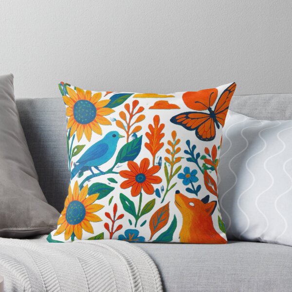 Item preview, Whimsical Folk Art Woodland Fox and Bluebird Meadow designed and sold by Nexus Space.