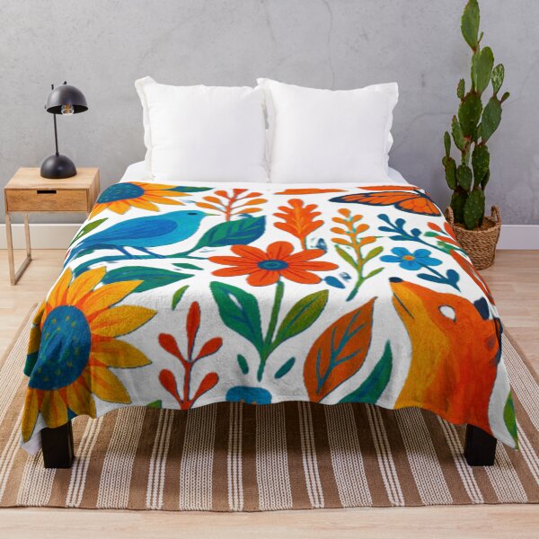 Item preview, Whimsical Folk Art Woodland Fox and Bluebird Meadow designed and sold by Nexus Space.