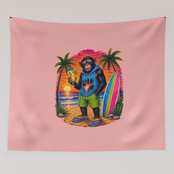 Item preview, Tropical Chimp Sunset Cocktail Beach Vacation T-Shirt designed and sold by Aimetoi.