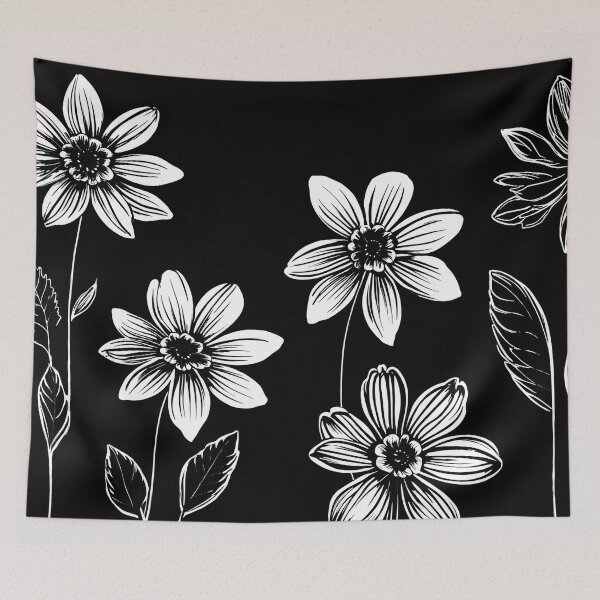 Item preview, White Wildflowers - Simply White flowers on black background designed and sold by SassyArtistry.
