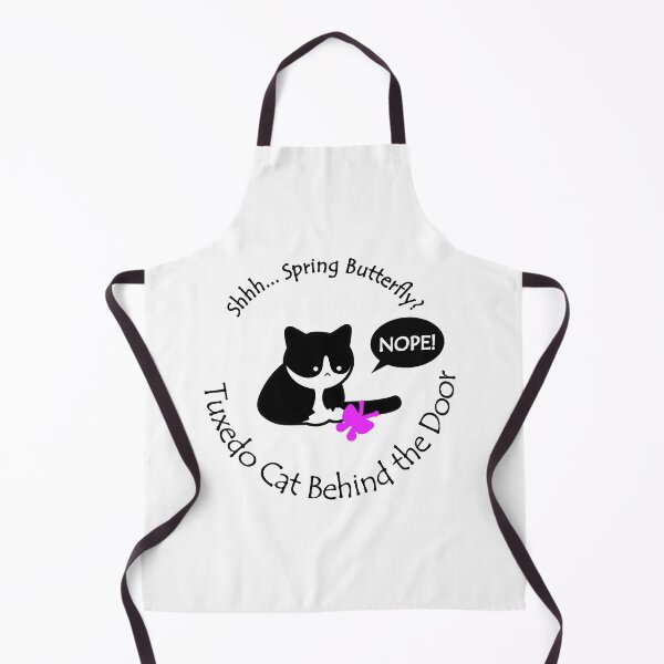 Item preview, Funny and Chubby Tuxedo Cat Spring Butterfly Behind the Door Black Text designed and sold by Na7nasColorShop.
