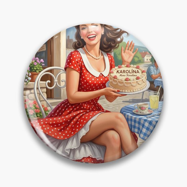 Item preview, Vintage 1950s Pin-Up Girl Serving Bakery Cake Art Print designed and sold by Vincent-68.