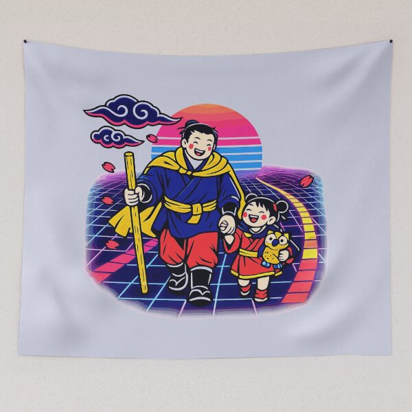 Item preview, Neon Retro Synthwave Ukiyo‑E Protector and Ward designed and sold by KungPowUnicorn.
