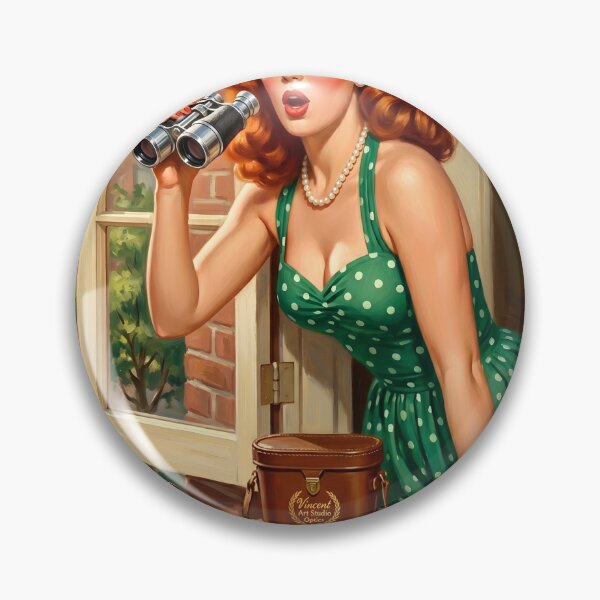 Item preview, Vintage Pinup Girl Peering Through Binoculars Wall Art designed and sold by Vincent-68.