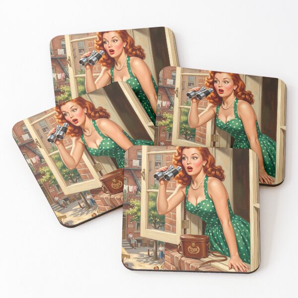Item preview, Vintage Pinup Girl Peering Through Binoculars Wall Art designed and sold by Vincent-68.