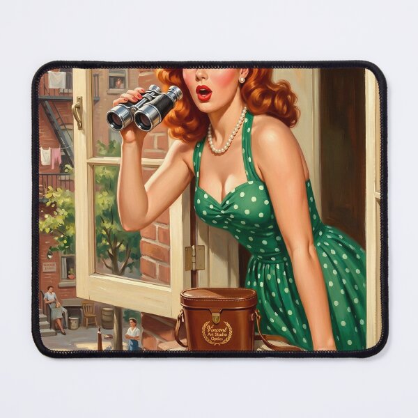Item preview, Vintage Pinup Girl Peering Through Binoculars Wall Art designed and sold by Vincent-68.