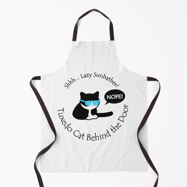Item preview, Funny Tuxedo Cat Lazy Sunbather Behind the Door Black Text designed and sold by Na7nasColorShop.