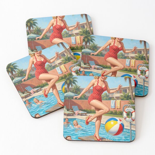 Item preview, Vintage 1950s Pin Up Girl Pool Party Beach Ball Art designed and sold by Vincent-68.