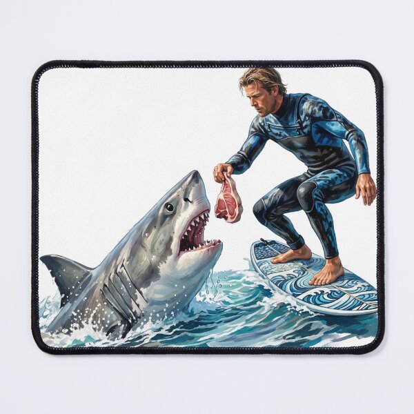 Item preview, Surfer Feeding Great White Shark Meat Realistic Art designed and sold by rich-moda.