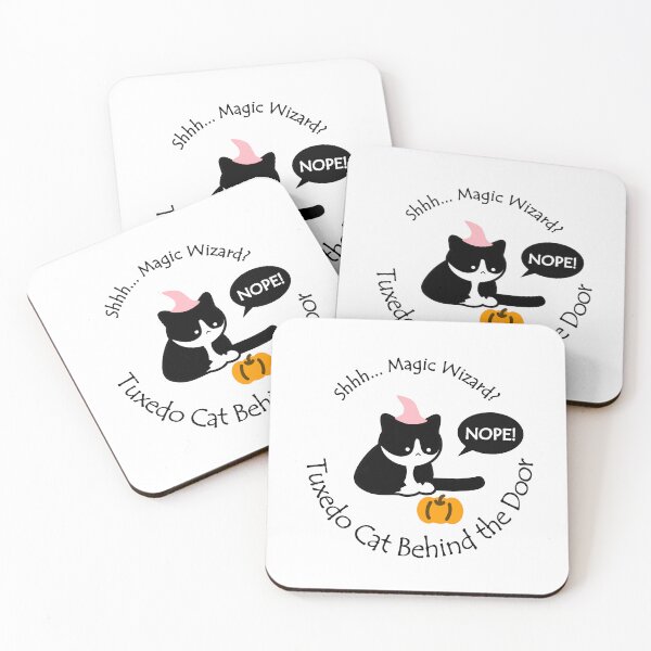 Item preview, Chubby Tuxedo Cat Magic Wizard Behind the Door Black Text designed and sold by Na7nasColorShop.