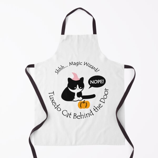 Item preview, Chubby Tuxedo Cat Magic Wizard Behind the Door Black Text designed and sold by Na7nasColorShop.