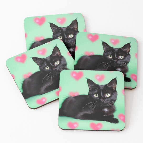 Item preview, Cute Black Cat In Green Hearts designed and sold by SassyArtistry.
