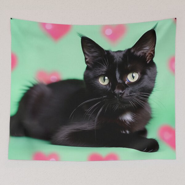 Item preview, Cute Black Cat In Green Hearts designed and sold by SassyArtistry.