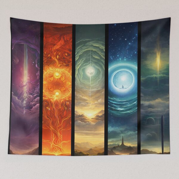 Item preview, Five Cosmic Portals Fantasy Art – Celestial Elemental Dreamscape Print designed and sold by Kaleidoscope Print.