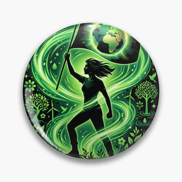 Item preview, Climate Warrior environmental activist holding a glowing Earth flag designed and sold by Tharaazu.