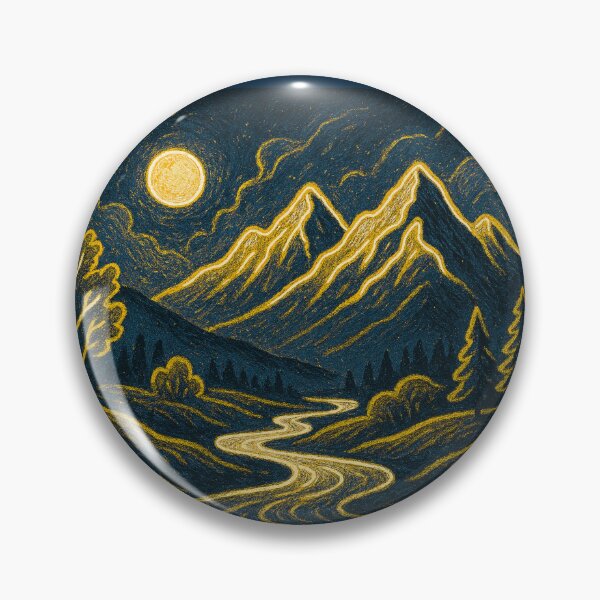 Item preview, Elegant Gold Line Art Mountain Moon Night Landscape designed and sold by Nexus Space.