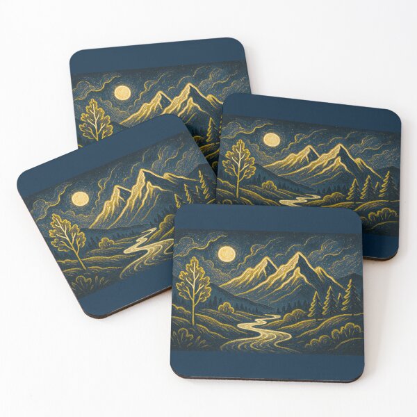 Item preview, Elegant Gold Line Art Mountain Moon Night Landscape designed and sold by Nexus Space.