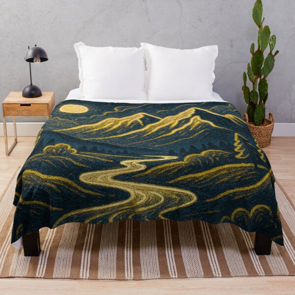 Item preview, Elegant Gold Line Art Mountain Moon Night Landscape designed and sold by Nexus Space.