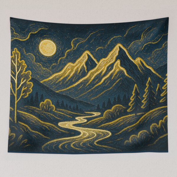 Item preview, Elegant Gold Line Art Mountain Moon Night Landscape designed and sold by Nexus Space.