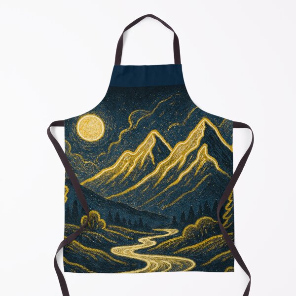 Item preview, Elegant Gold Line Art Mountain Moon Night Landscape designed and sold by Nexus Space.